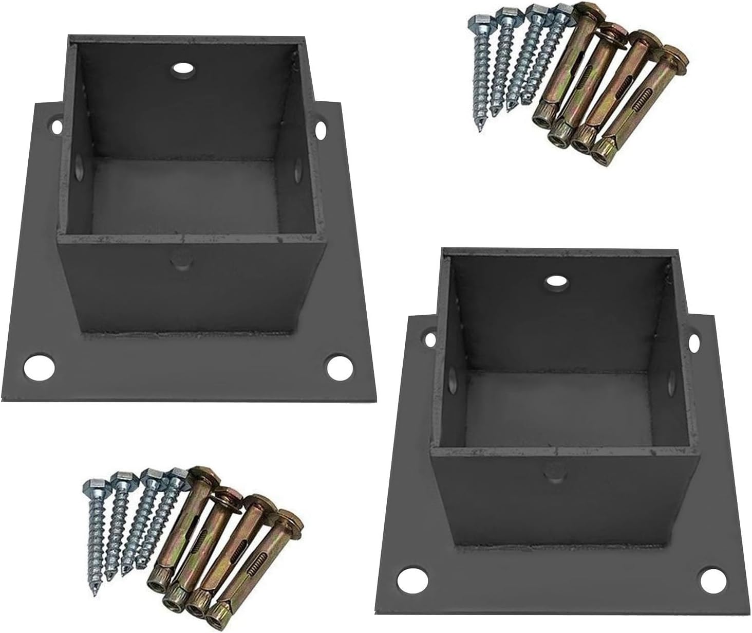 Black Square Base Plate for 2-Piece Support/Post Fixation - Anchoring Bracket for Wood/Metal/Concrete Fence/Railing - 85x85mm Deck & Pergola Hardware