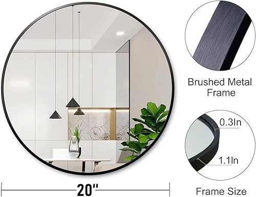Miniatura 6 de Espejo circular de 20 pulgadas, espejo de pared redondo negro adecuado para dormitorio, tocador, sala de estar, baño, decoración de pared de entrada