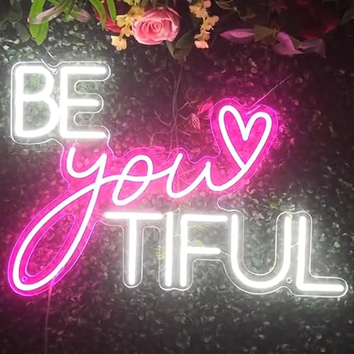 Letrero de neón con texto en inglés «Be You Tiful» para decoración de pared, para uñas, pestañas, cabello, salón de belleza, decoración de pared,