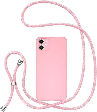 UEEBAI Crossbody Lanyard Phone case for iPhone 11 6.1 inch, Silicone Phone Cover with Adjustable Necklace Strap Soft Belt Neck Cord Lanyard Shockproof Protective Case - Pink