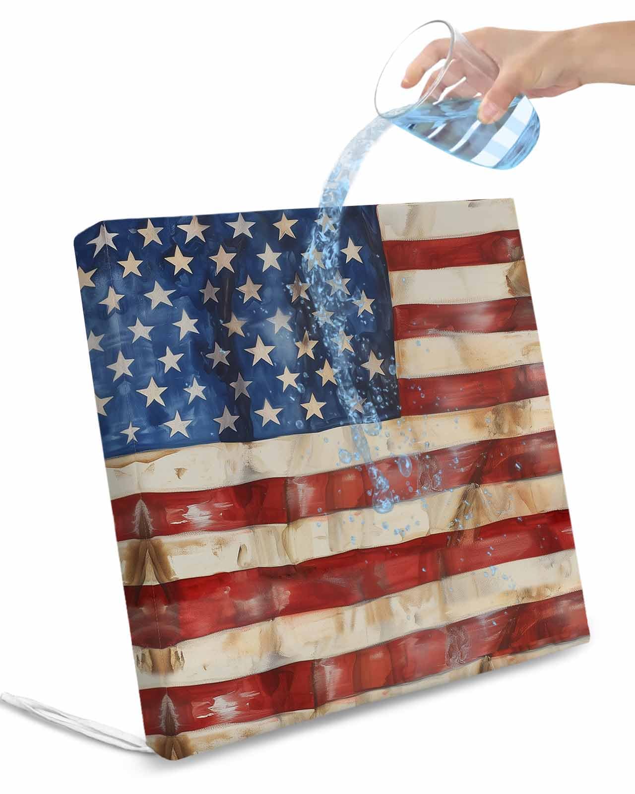 Hokiten American Flag Outdoor Cushion Chair Cover Set of 4 - Waterproof Couch Seat Covers, Watercolor USA Flag Red Blue Patio Furniture Protector Cushions Slipcovers for Sofa/RV, 22