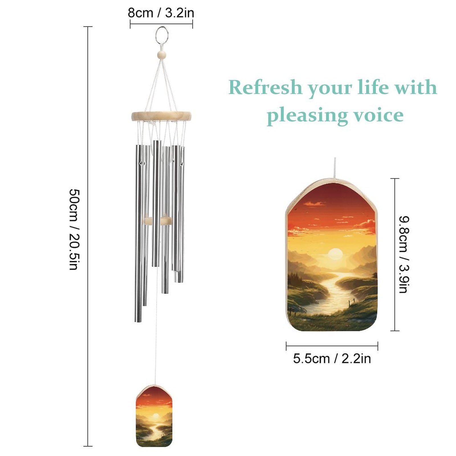 Outdoor Wind Chimes, Rising Sun Printed Wind Chimes,Simple Wind Chimes,Curtain Wind Chimes for Home Decoration