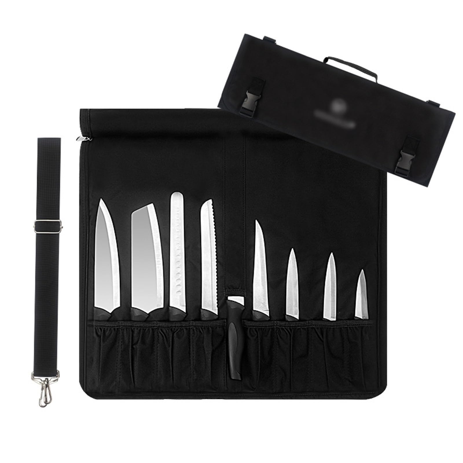 THE WHITE SHOP52 * 47cm Chef Knife Roll Bag for Knives and Kitchen Utensils - Made with Stain Resistant Waxed Nylon - For Chefs and Culinary Students - Knives Not Included