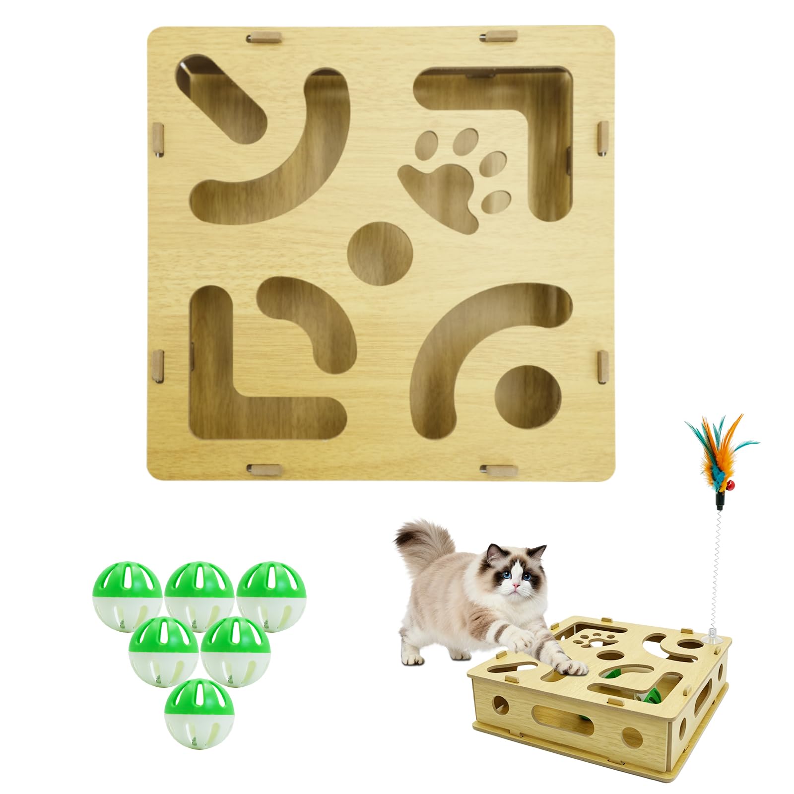 TULEBOLIAN Cat Nail File Scratcher – Solid Wood Puzzle Toy for Indoor Cats