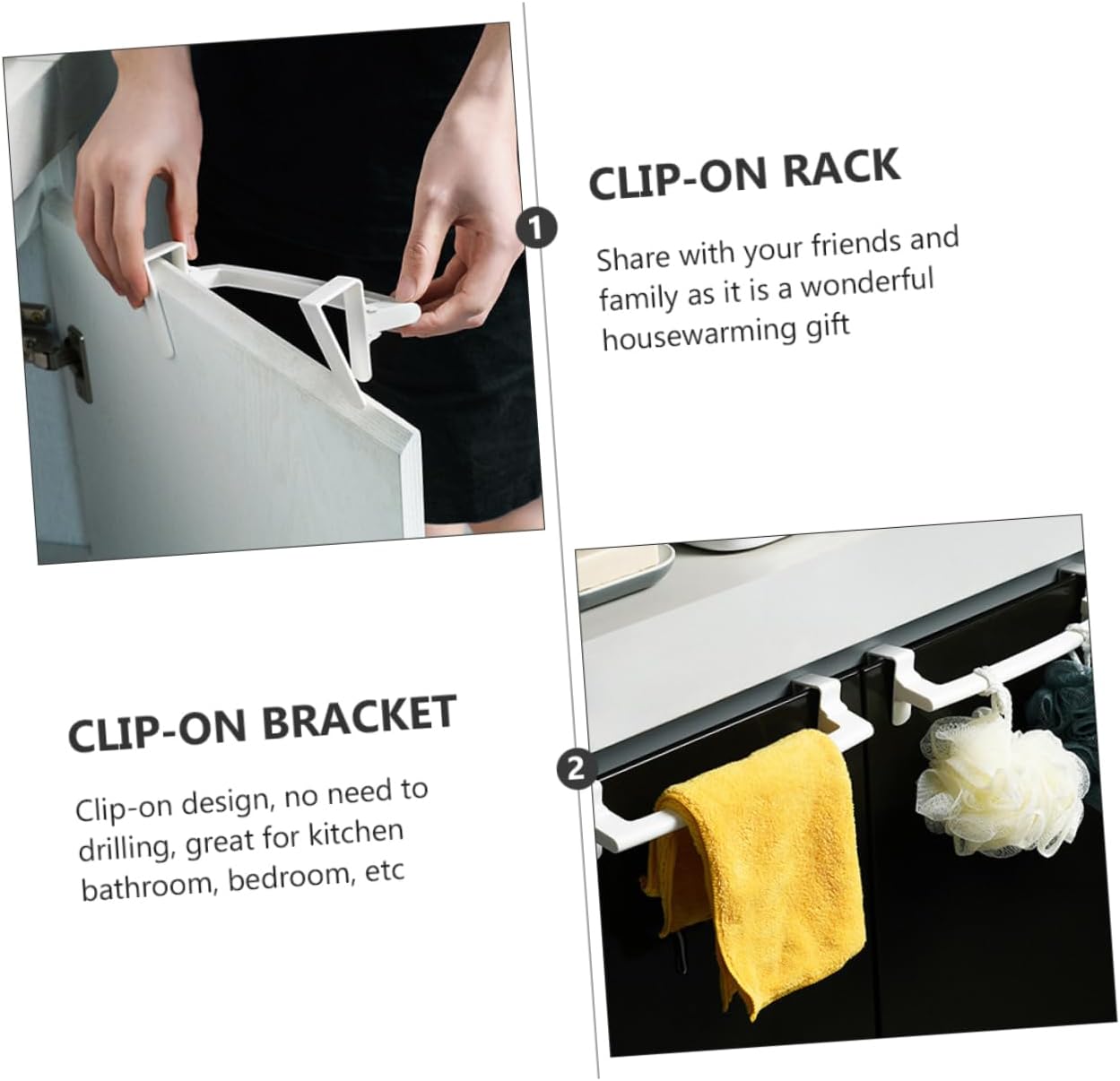 3pcs Clip-On Cabinet Door Towel Rack Sturdy Plastic Storage Organizer Space-Saving Holder for Kitchen and Bathroom Towels