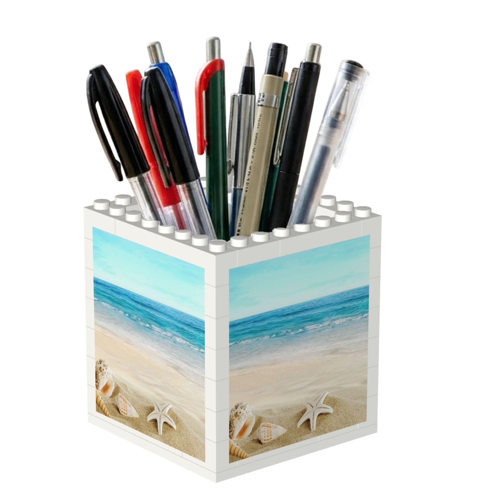 Poadnly Seashells Sand, Pen Pot Pencil Holder for Office Home School, Compact Desk Organiser for Office Stationery