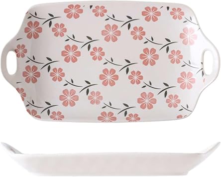 12-inch embossed ceramic tableware household binaural rectangular plate-white flowers