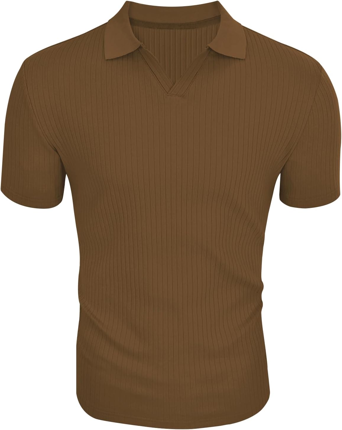 Men's Muscle V Neck Polo Shirts Slim Fit Short Long Sleeve Cotton Golf T-Shirts Ribbed Knit Soft Tees - Image 2