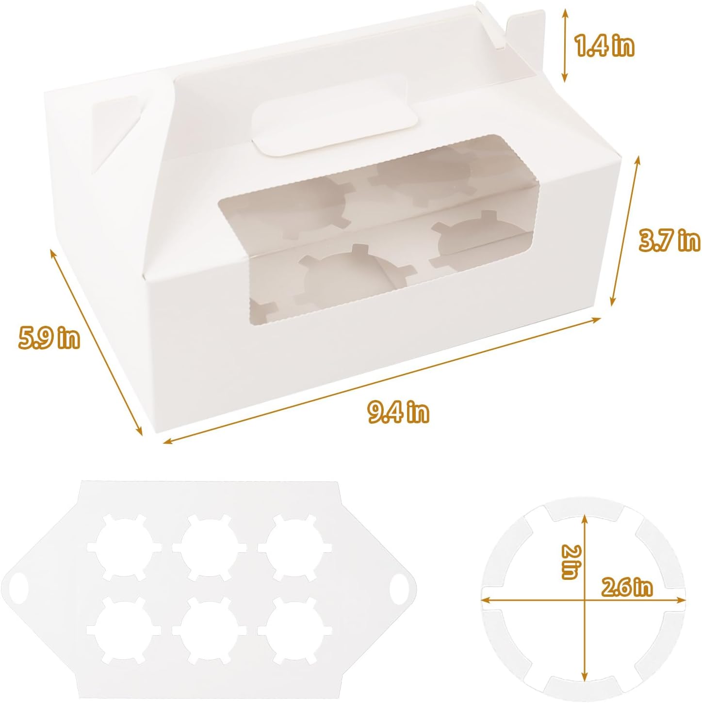 FORBFAN 6 Count Cupcake Boxes, 50 Pack Cupcake Containers with Handle, Window, and Inserts – Holds 300 Standard Cupcakes, Food-Grade Gable Boxes for Muffins, Cakes, and Party Desserts