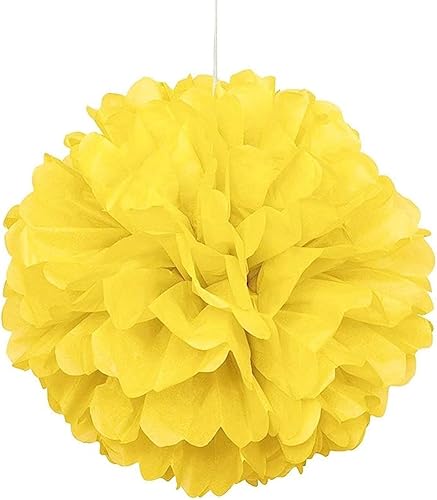 Miniatura 4 de XIKSXITN 12 pompones de papel de seda azul y amarillo para colgar, bolas de flores de papel para decoración de fiestas (8, 10 y 12 pulgadas)