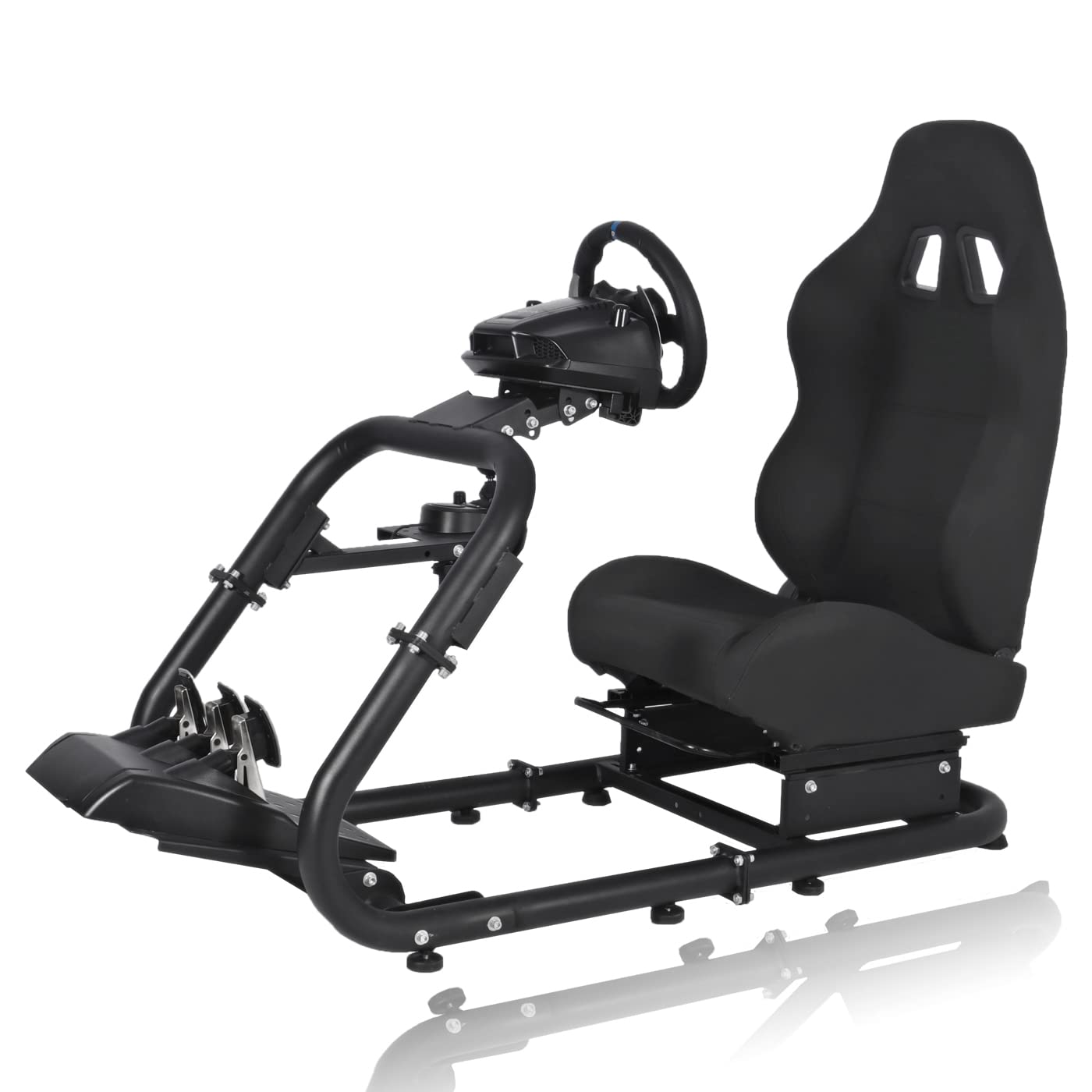 Marada Racing Wheel Stand Large Round Tube Wheel Stand for G29 G920 T300RS T150 PS4 Xbox Black-Upgraded More Stable Heavy Duty (with Red Seat)