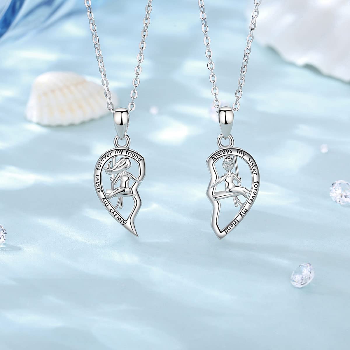 AEONSLOVE Collana Sorella in Argento Sterling 925 Ciondolo Migliori Amiche per 2 Gioielli Regalo Compleanno Anniversario per Amicizia Sorella, Catena da 45,7 CM
