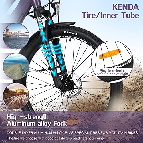 Hyuhome Electric Bikes for Adult Mens Women,27.5" Ebikes Bicycles Full Terrain 36V 12.5Ah Mountain E-MTB Bicycle,Shimano 7 Speed Double Disc Brakes for Outdoor Commuter (Purple, 820L+)