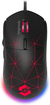 Speedlink CORAX Gaming Mouse with cable, multi-colour LED lighting, USB connection, 5 programmable buttons PC mouse wired, DPI switch up to 3,200 dpi, sheathed cable, black