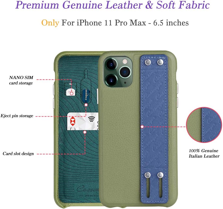 Lowest Price Cassenger The Foldable Kickstand Series Leather Case Compatible with iPhone 11 Pro Max - Green/Blue