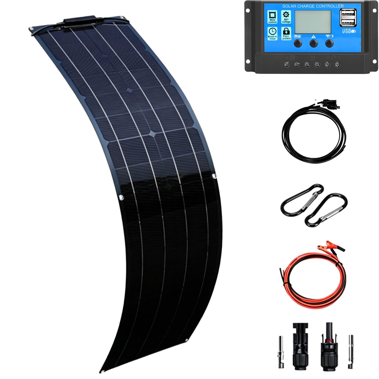 Placa Solar Flexible 200W 400W 800W Panel Solar Monocristalino | Fotovoltaico Impermeable para Autocaravana Caravana Barcos Techos Casa Remolques Cargar 12V Bateria y Superficies(B,200W)
