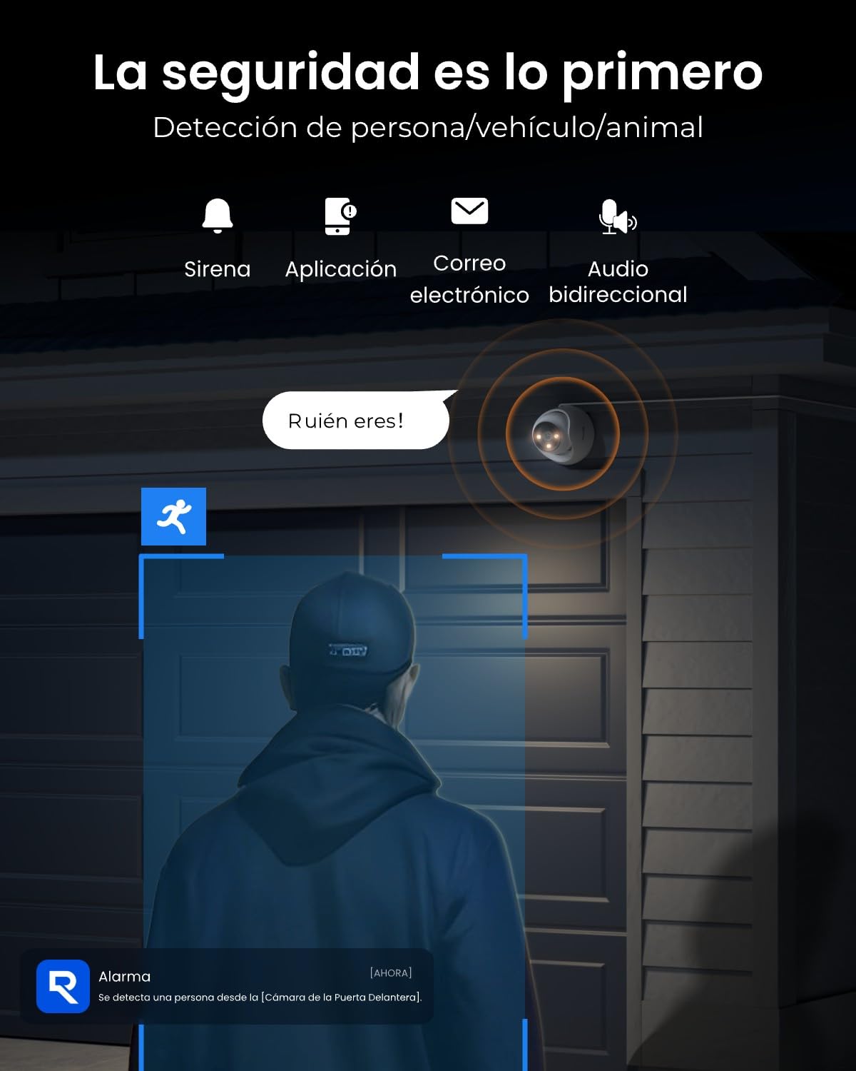Reolink cámara PoE 4K UHD, Auténtica Visión Nocturna en ColorX, HDR, CX820 | Apertura F1.0, Sensor de Imagen 1/1.8'', Detección de Persona/Vehículo/Animal, Alarma con Foco y Sirena y diálogo de 2 vías
