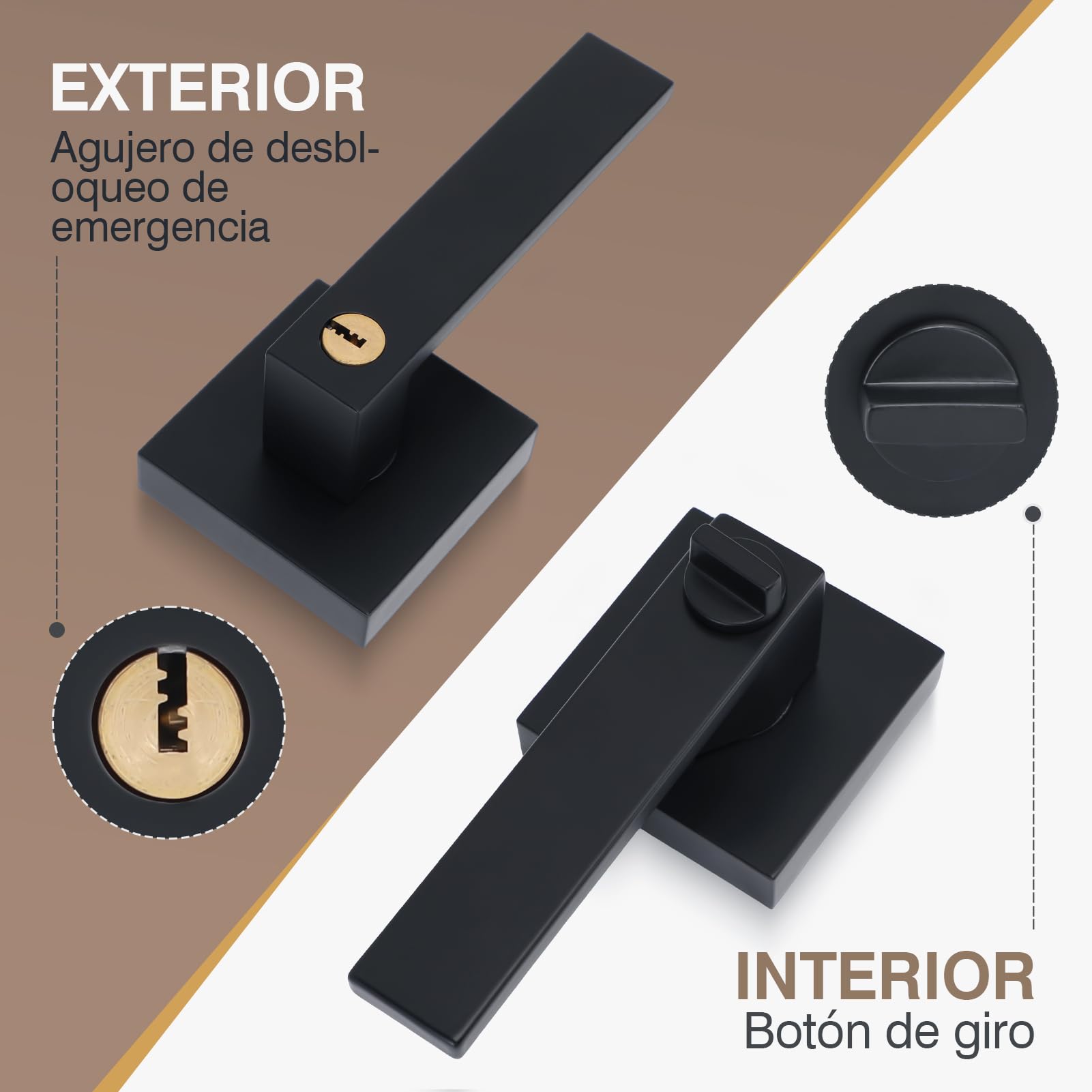 Manija de Puerta de Servicio Pesado, Con Cerradura de Llave, Negro, Reversible para Cocinas y Baños de Oficina (2PCS)