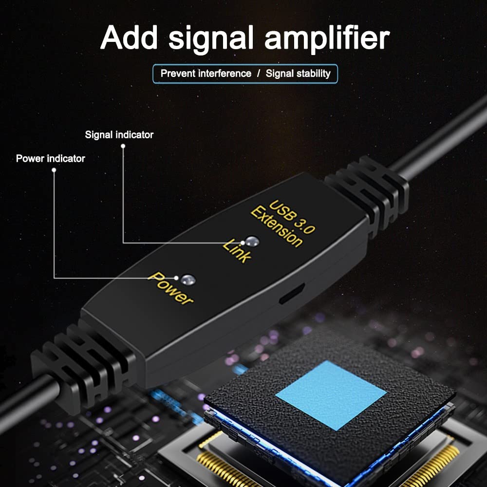 Przedłużacz USB, USB 3.0, aktywny repeater, wtyczka USB na gniazdo, ze wzmocnieniem sygnału, aktywny kabel do drukarek, klawiatur, konsoli do gier (20 m)