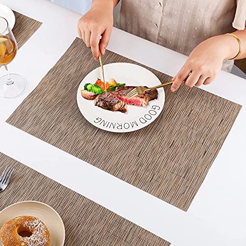 Placemat for Dining Table Set of 6 Washable, Easy to Clean Place Mats for Kitchen (Dark Beige)