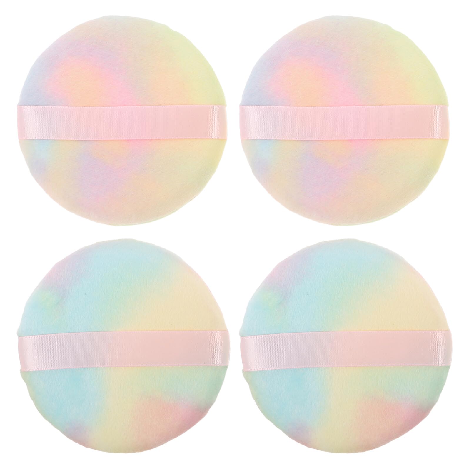 Piumino da Cipria Jumbo Lavabile 10,5 Cm Set 4 Pezzi Felpato Colorato per Viso e Corpo Applicatore Morbido per Polvere Compatta e Illuminante