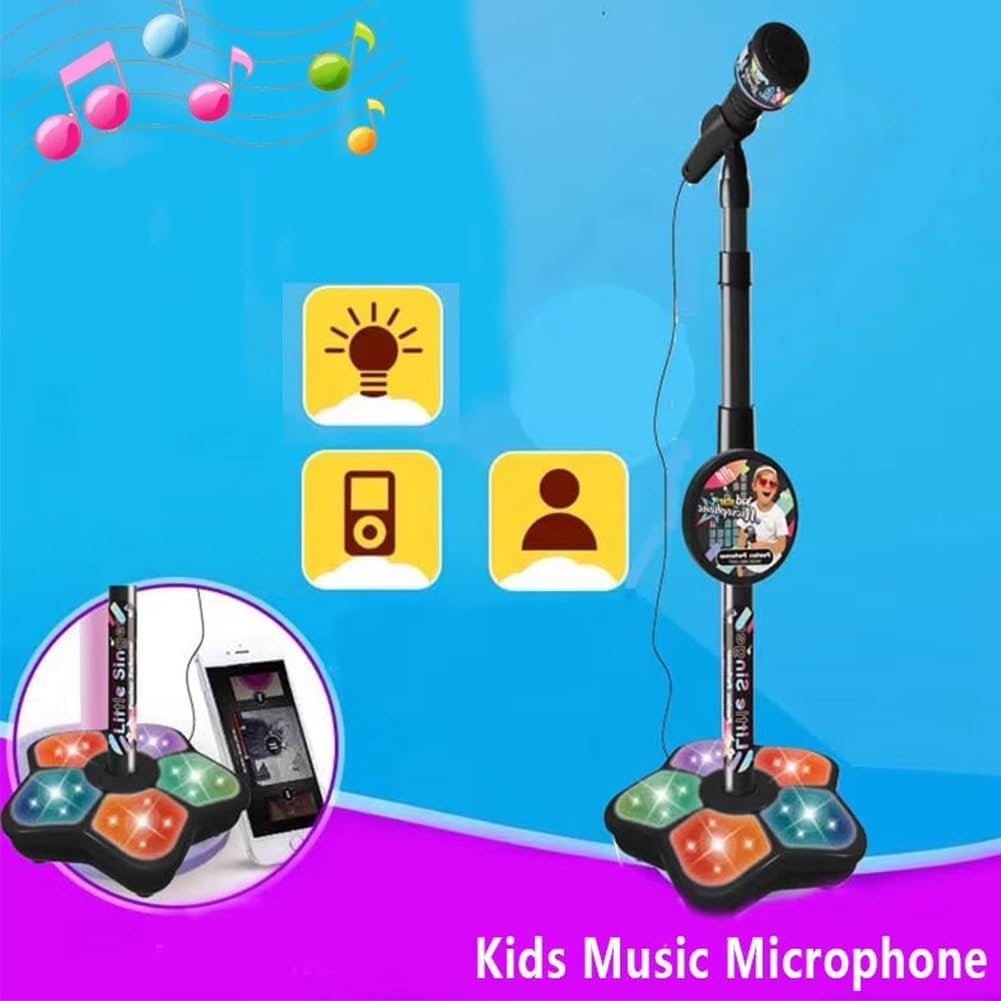 The All-in-One Microphone Toy, Kids Karaoke Microphone with Stand with Colorful Lights, Echo Effects, Adjustable Stand, Fun and Easy-to-Use, Christmas Birthday Gifts for Little Singers (Pink 1Pc)