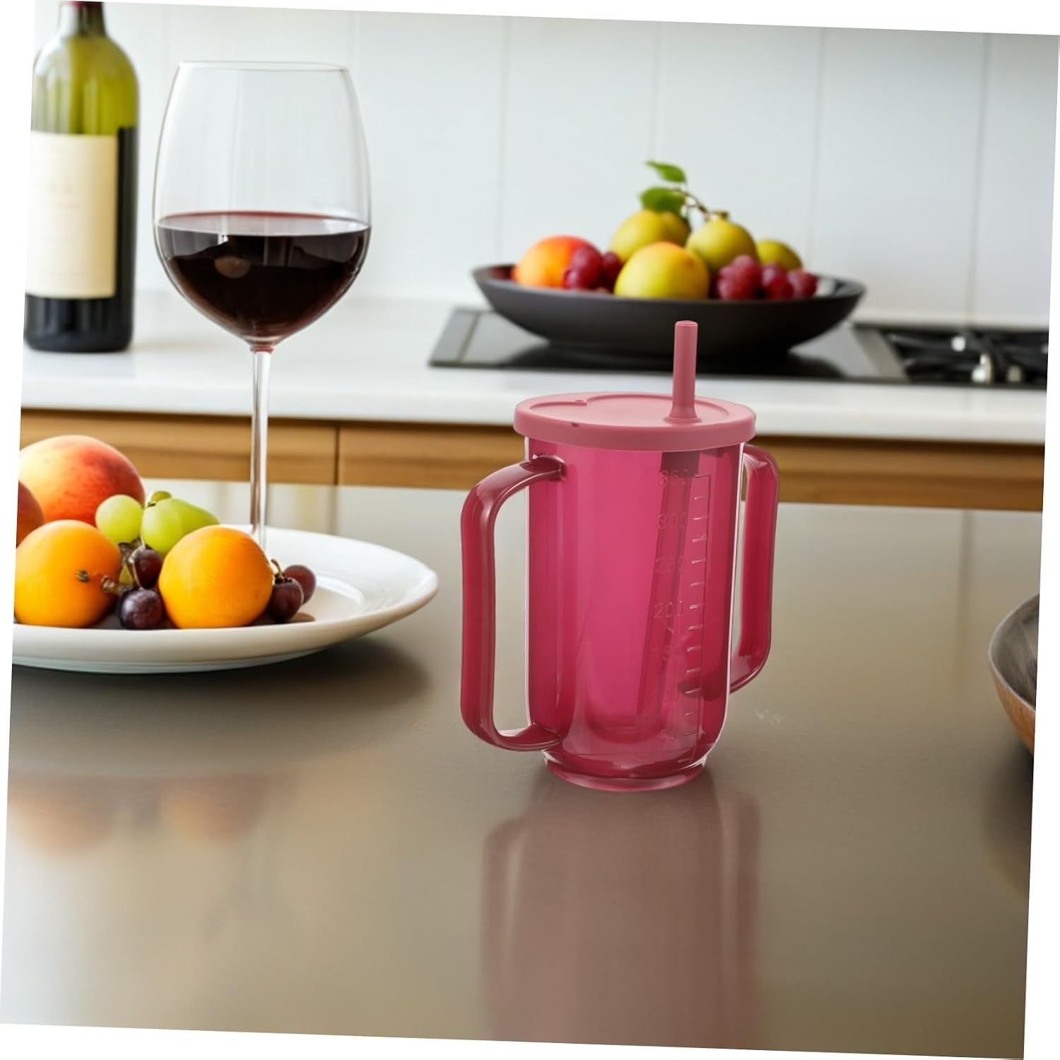 Mikinona 2pcs Adaptive Elderly Drinking Cups with Leak-resistant Design Feeding Mugs with Handle Straw and Lid for Disabled Adults and Bedridden Patients Safe Liquid Intake Aid