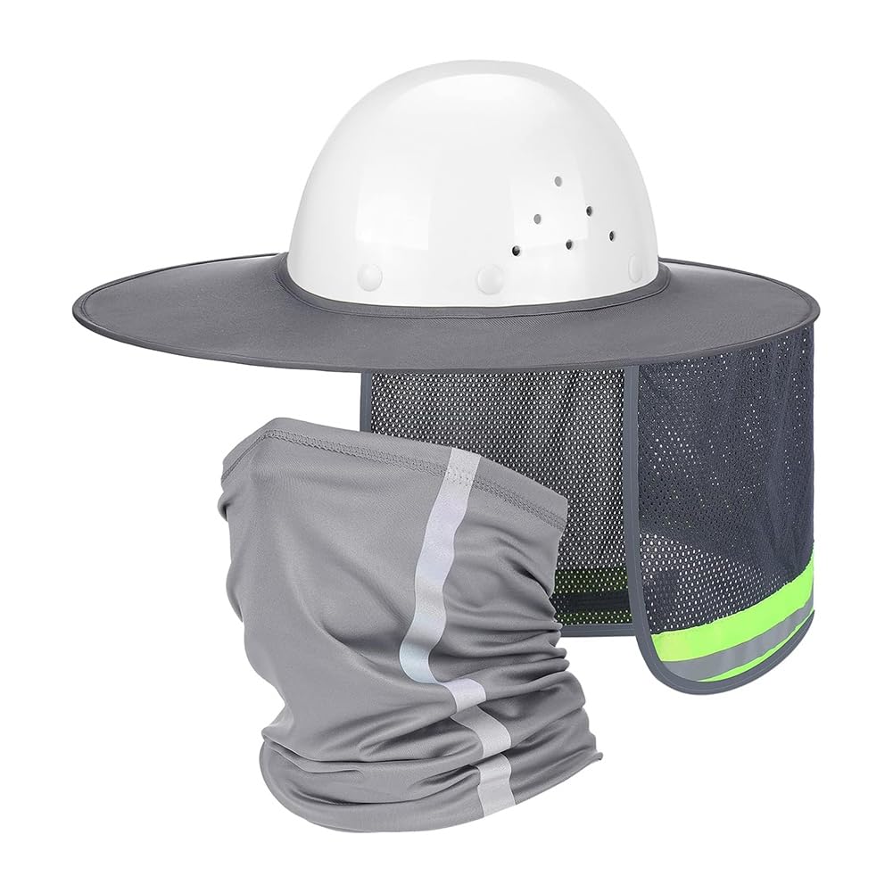 NONDK 1set Full Brim Hardhat Sun Visor Bandana Face Scarf Neck Protection Sun Protection and Neck Gaiter Bandana Face Scarf for Hard Hat Accessories Grey