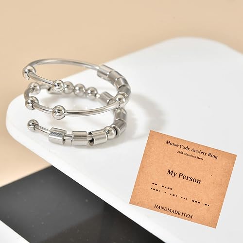 Miniatura 3 de Anillos con código morse para mujeres y hombres, divertidos regalos inspiradores, anillos de acero inoxidable para ansiedad y ansiedad, anillo