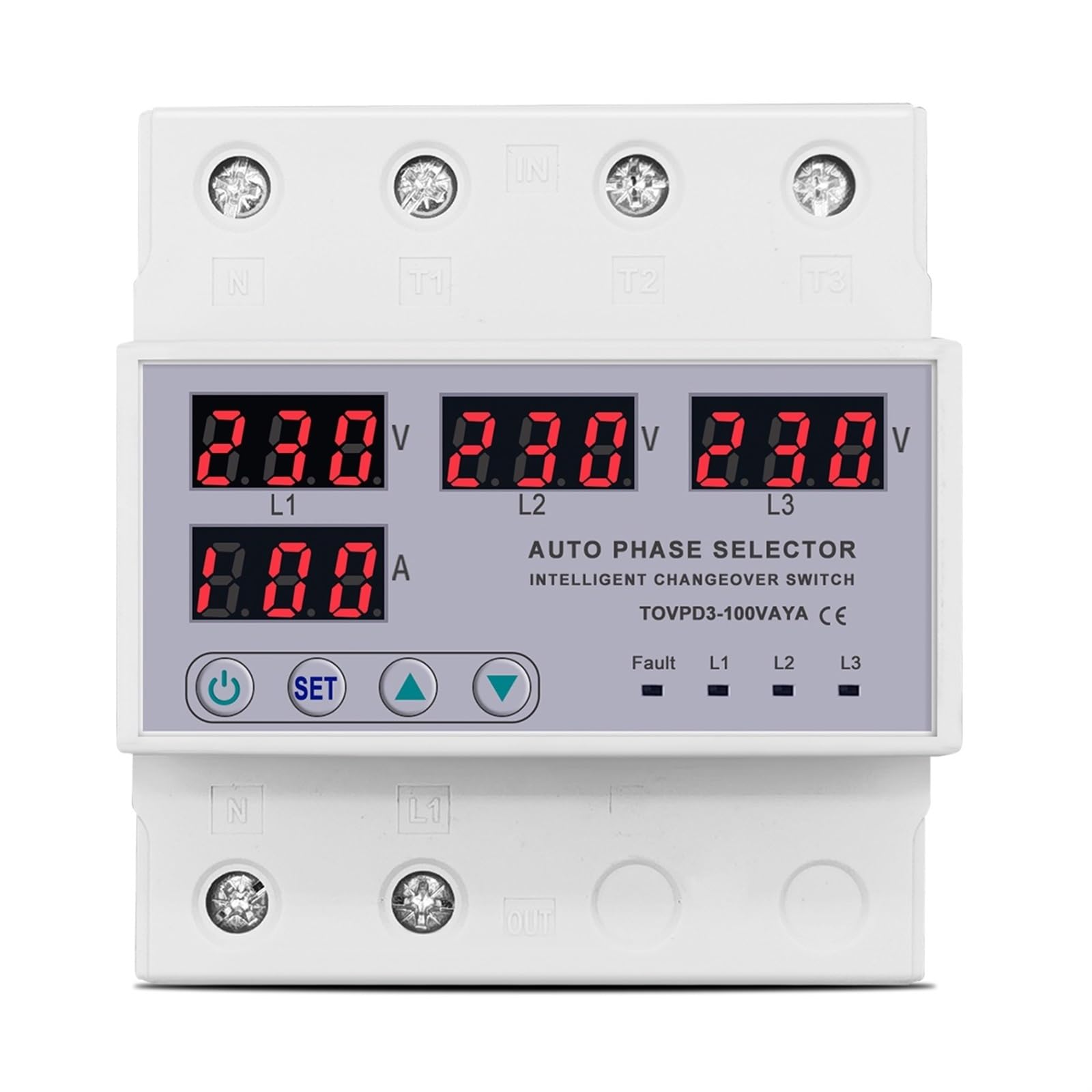 100A 63A trifase 3P + N selettore di fase su guida Din regolabile sovratensione e sottotensione protezione corrente relè monitor protezione 1 pz (Size : 100A phase selector)