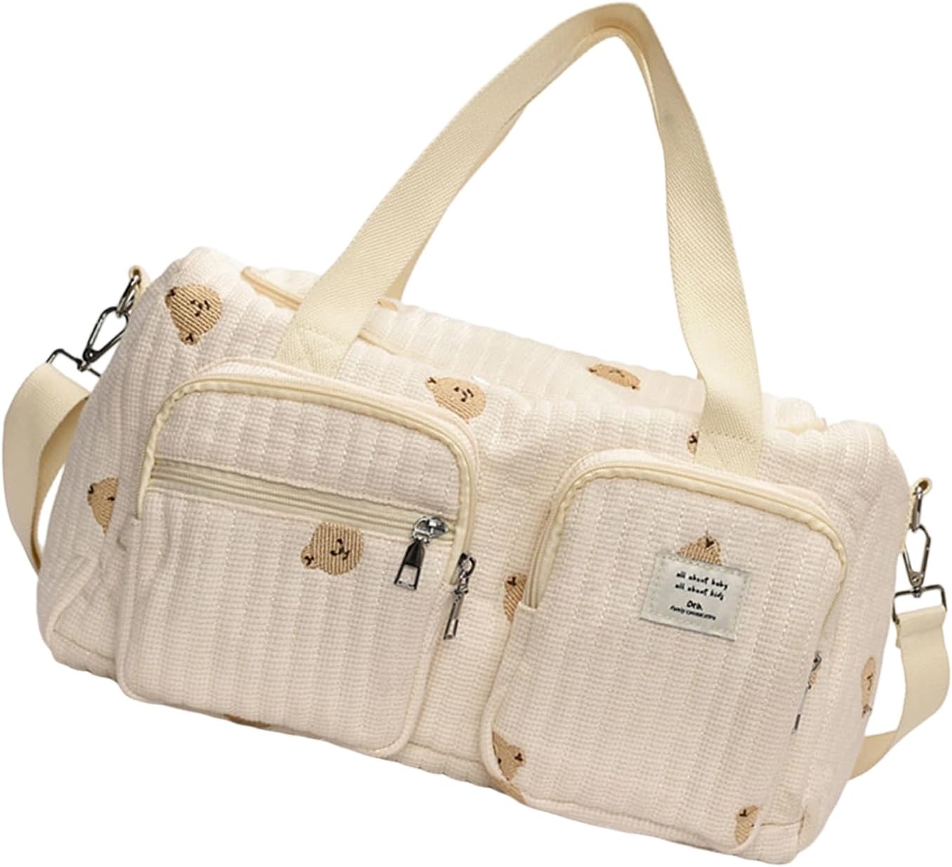 Cartoon Embroidery Baby Nappy Case Diaper Changing Bag Large Capacity Cotton Organiser with Shoulder Strap
