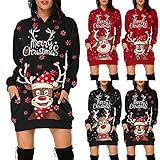 Weihnachts Kleid Damen Langarmshirt Große Größen Baumwolle Rentier Elfe Weihnachtspullover Weihnachts Oberteil Weihnachts Pulli Shirtkleider Christmas Hoodie Longpullover Festliche Geschenk