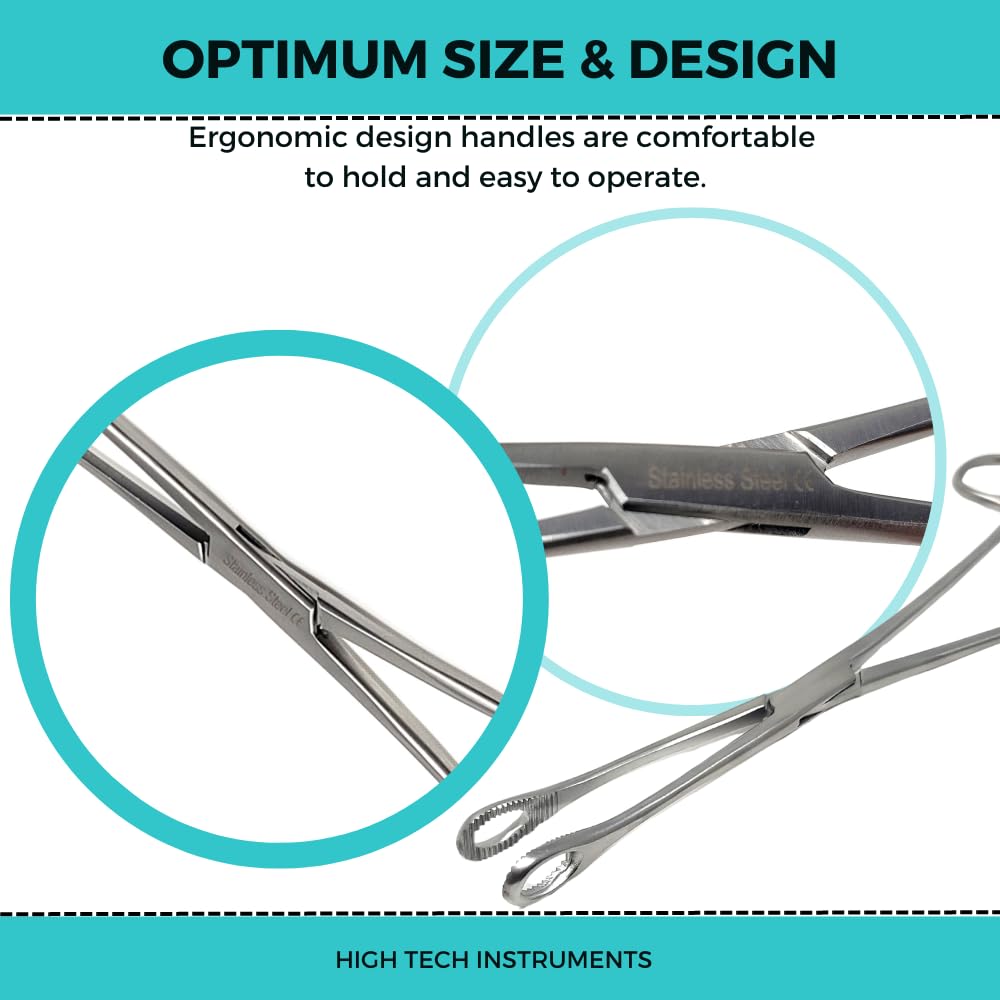 Foerster Sponge Forceps Straight + Curved Serrated Loop Jaws Holding Instruments Body Piercing Locking Clamps, Stainless Steel (9.5" - Straight) — Amazon image 6