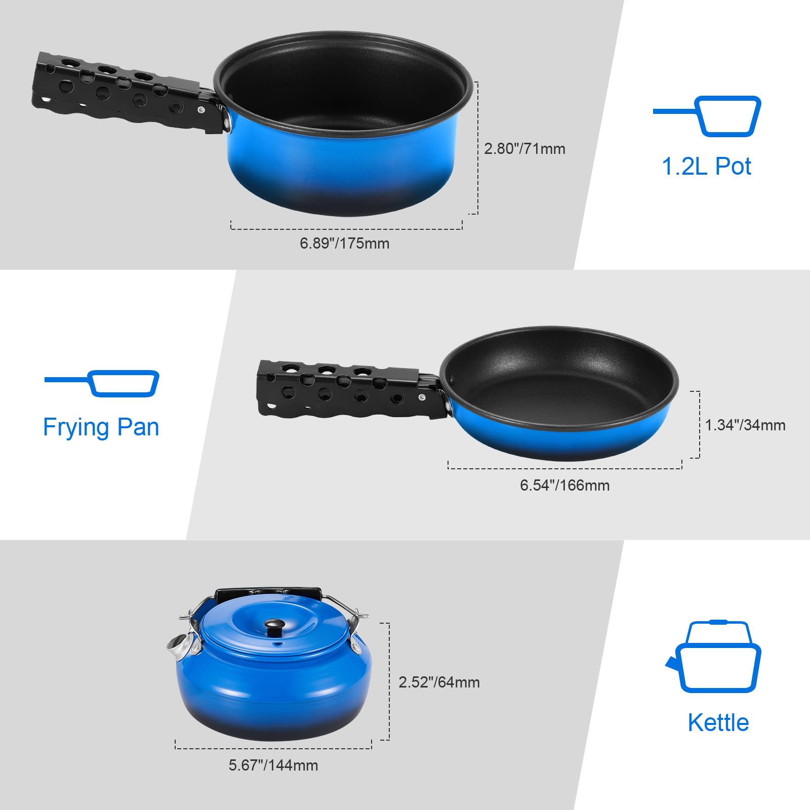 Set Da Campeggio In Alluminio 7 Pezzi 20 Cm – Pentole E Padelle Antiaderenti, Leggero E Compatto (Blu) - 2