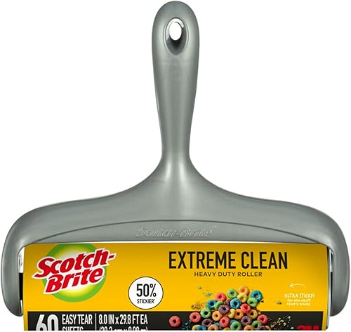 Scotch-Brite Rodillo de pelusa de superficie grande 50% más pegajoso, funciona muy bien en pelo de mascotas, 60 hojas