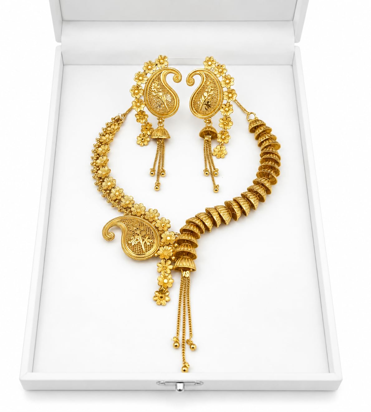 Shivam Fashion Gold-Plated Necklace Set for Wedding | Paisley Design | Tassel Detail | With Matching Earrings | For Womens & Girls | Traditional Jewellery Set-image-39