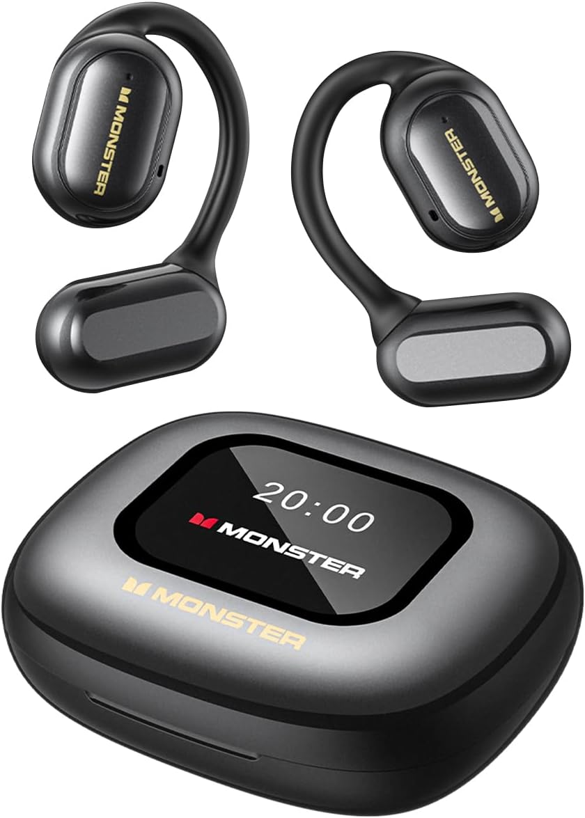 Monster Open Touch Pro 100, Open Ear Headphones Touch Screen Earbuds, Bluetooth Earbuds with ENC Clear Talk, Wireless Ear Buds Support TF Card, EQ Modes, Comfort Fit, IPX5, 30H Playback, Black