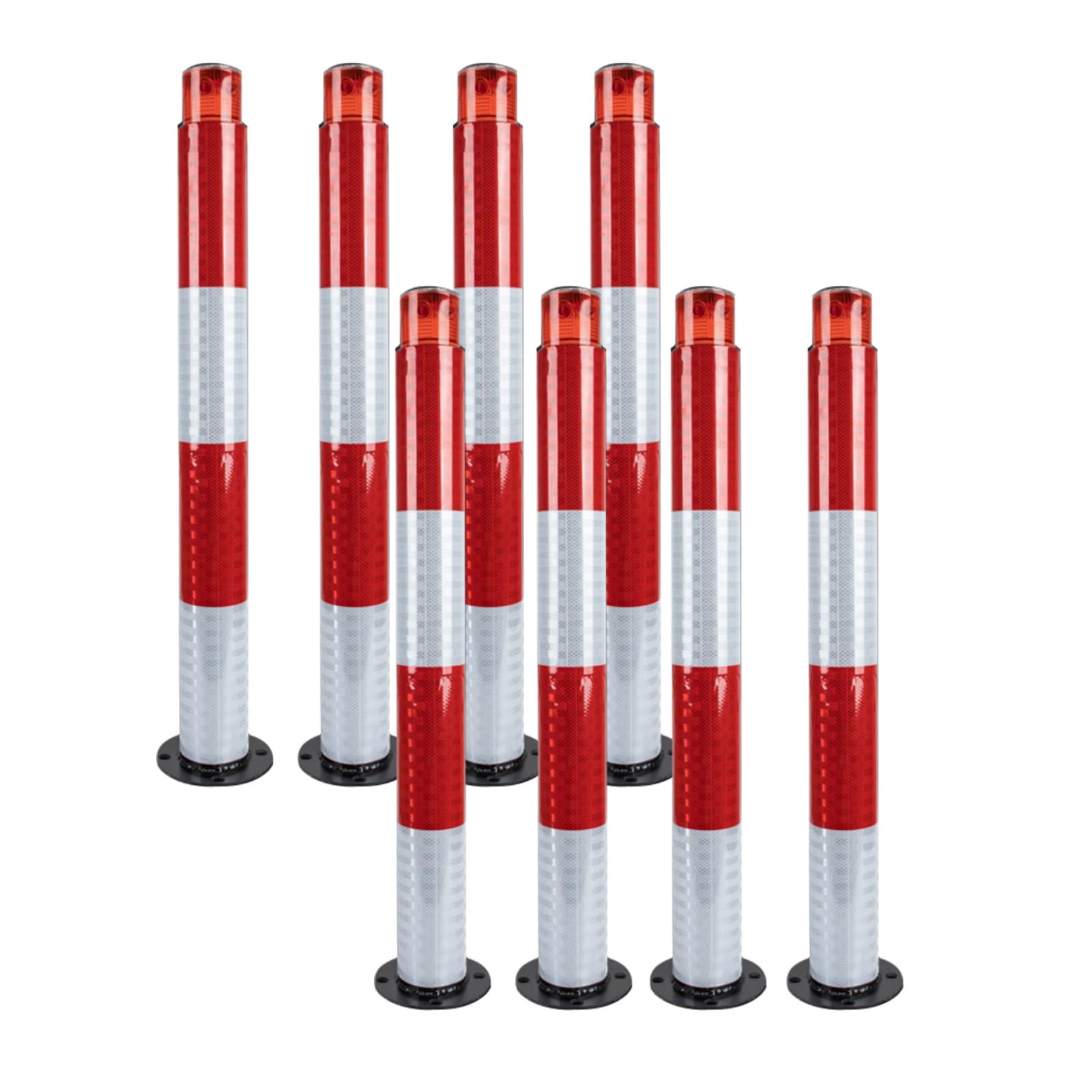 Borne de sécurité en métal robuste avec bande réfléchissante en acier, 8 pièces, rouge, 800 x 76 mm / 31.5 * 3in