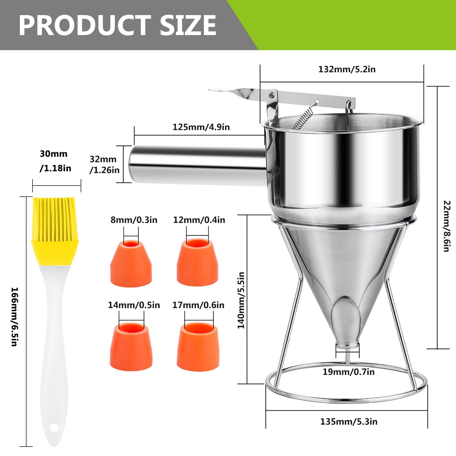 Uyoyous Imbuto A Pistone In Acciaio Inox 304 - 1,8L Con Tre Ugelli E Supporto Per Decorare Torte E Dolci