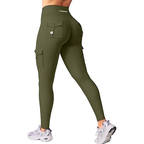 YEOREO CoreFlex Workout Cargo Leggings with Pockets for Women Hidden Scrunch Butt Lifting Leggings Gym Yoga Pants