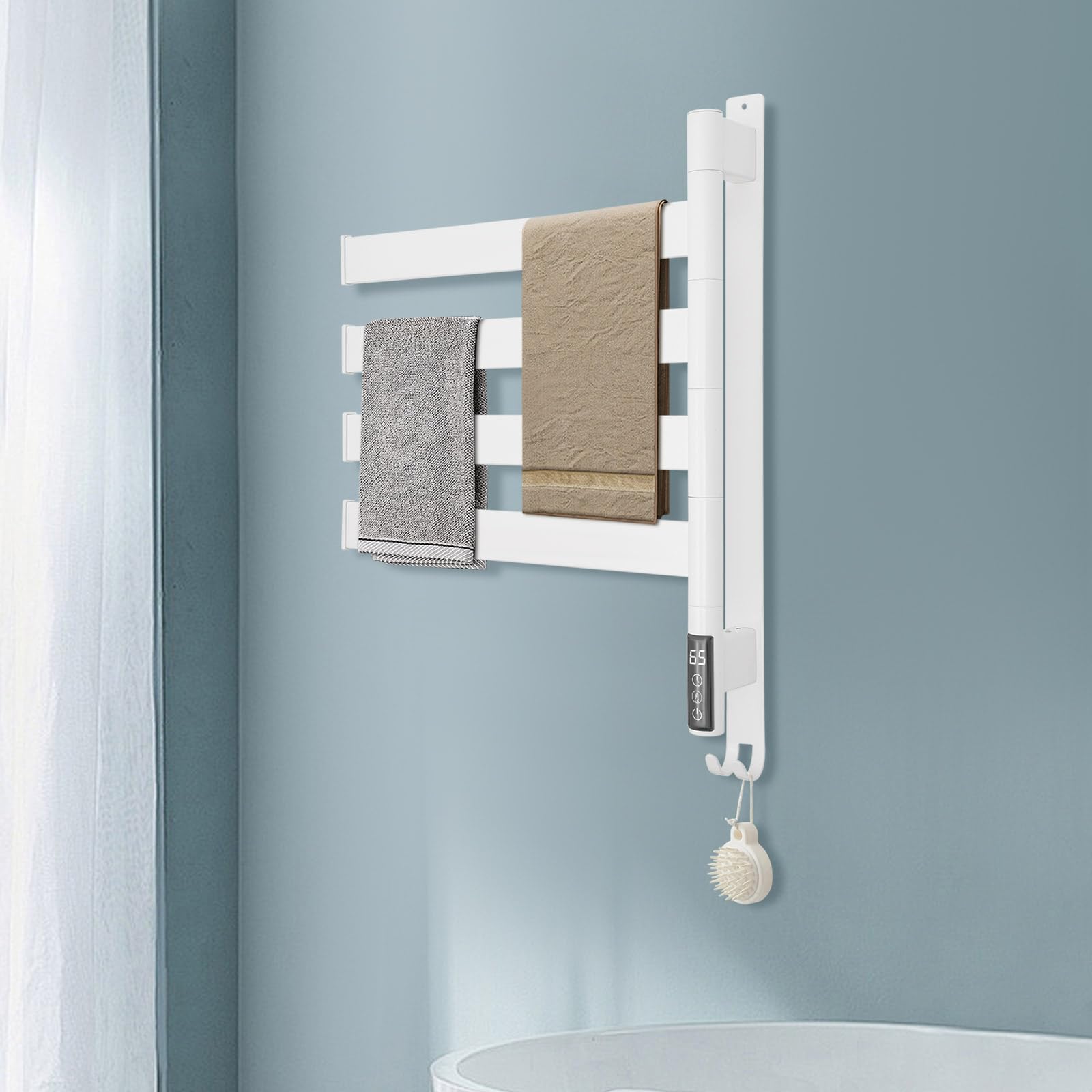 Scaldasalviette elettrico da bagno, con indicatore a LED, con termostato, scaldasalviette elettrico con termostato, scaldasalviette per bagno (bianco)