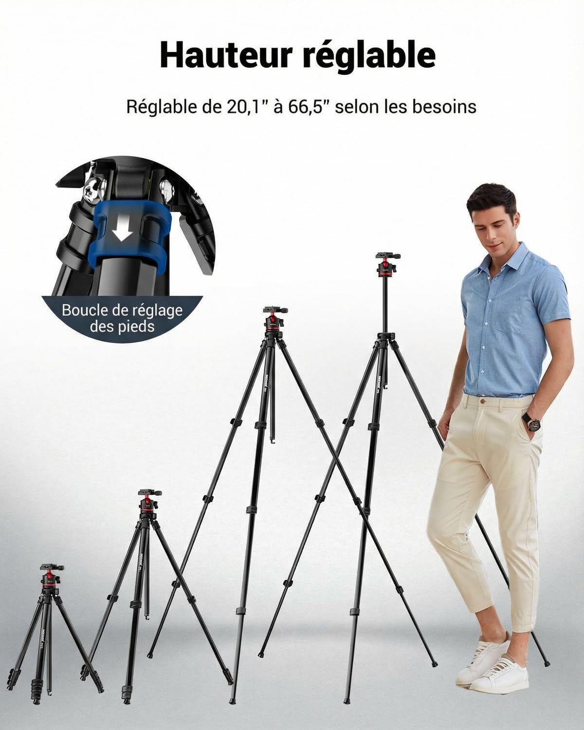 NEEWER Basics 66.5"/169cm Trépied Voyage pour Appareil Photo, Support léger et Portable pour Reflex numérique avec rotule, Plaque QR Arca, Support pour téléphone Portable, Charge maximale 11 LB, TP12