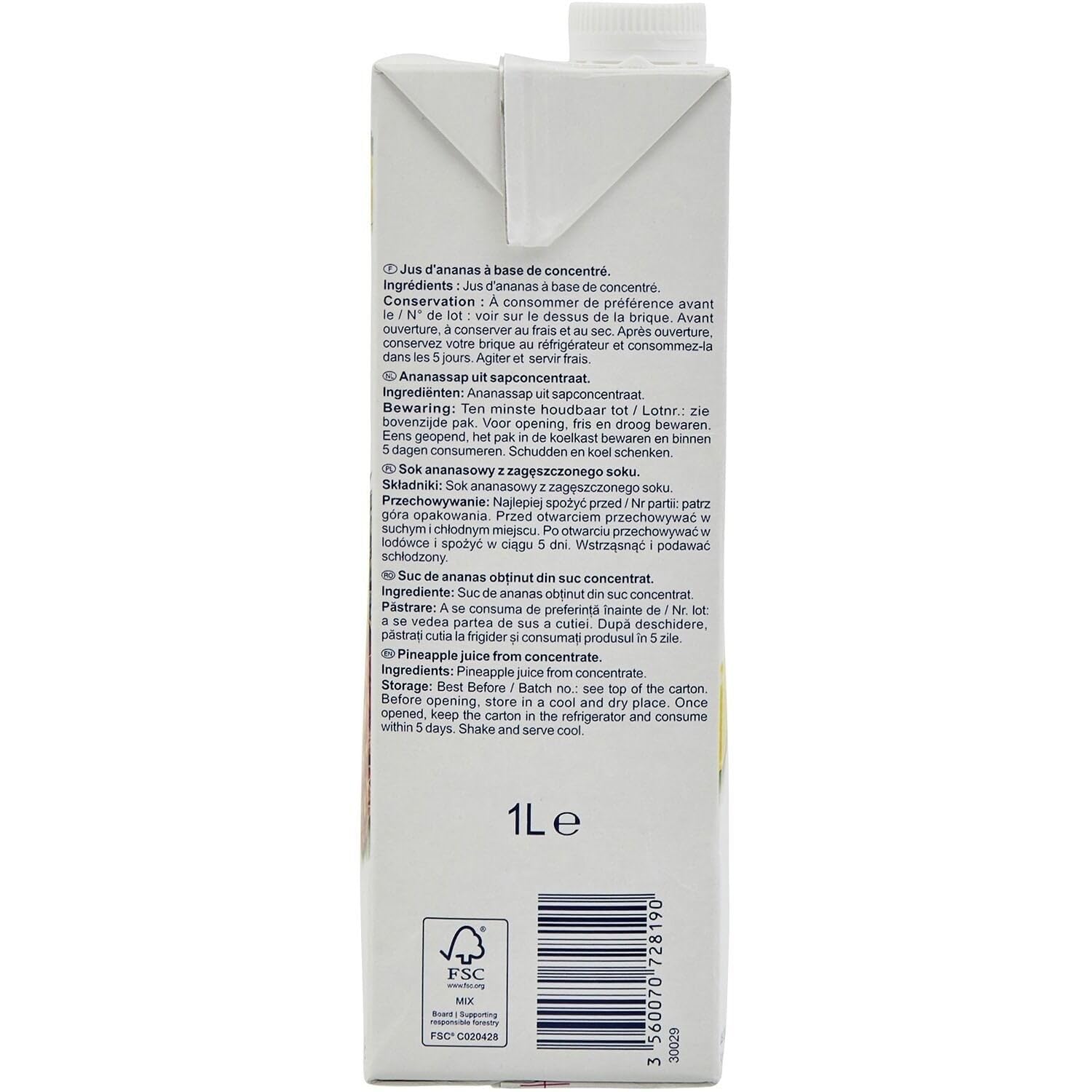 Un goût tropical pratique au quotidien — SIMPL Jus d'Ananas à base de concentré, 1L en carton - Lot de 4