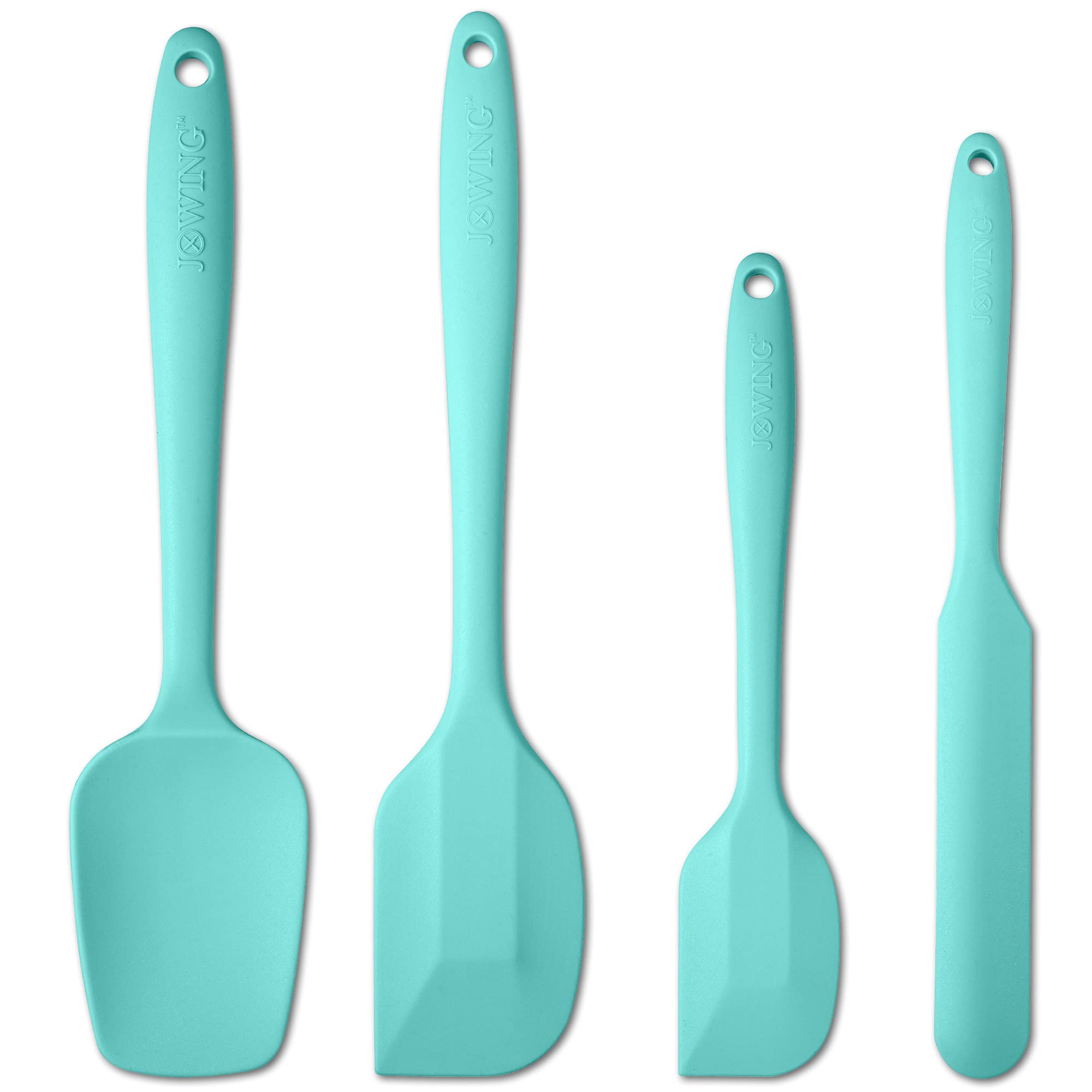 Juego de 4 espátulas de silicona flexibles, resistentes al calor, antiarañazos, para hornear, con núcleo de acero inoxidable, color aguamarina
