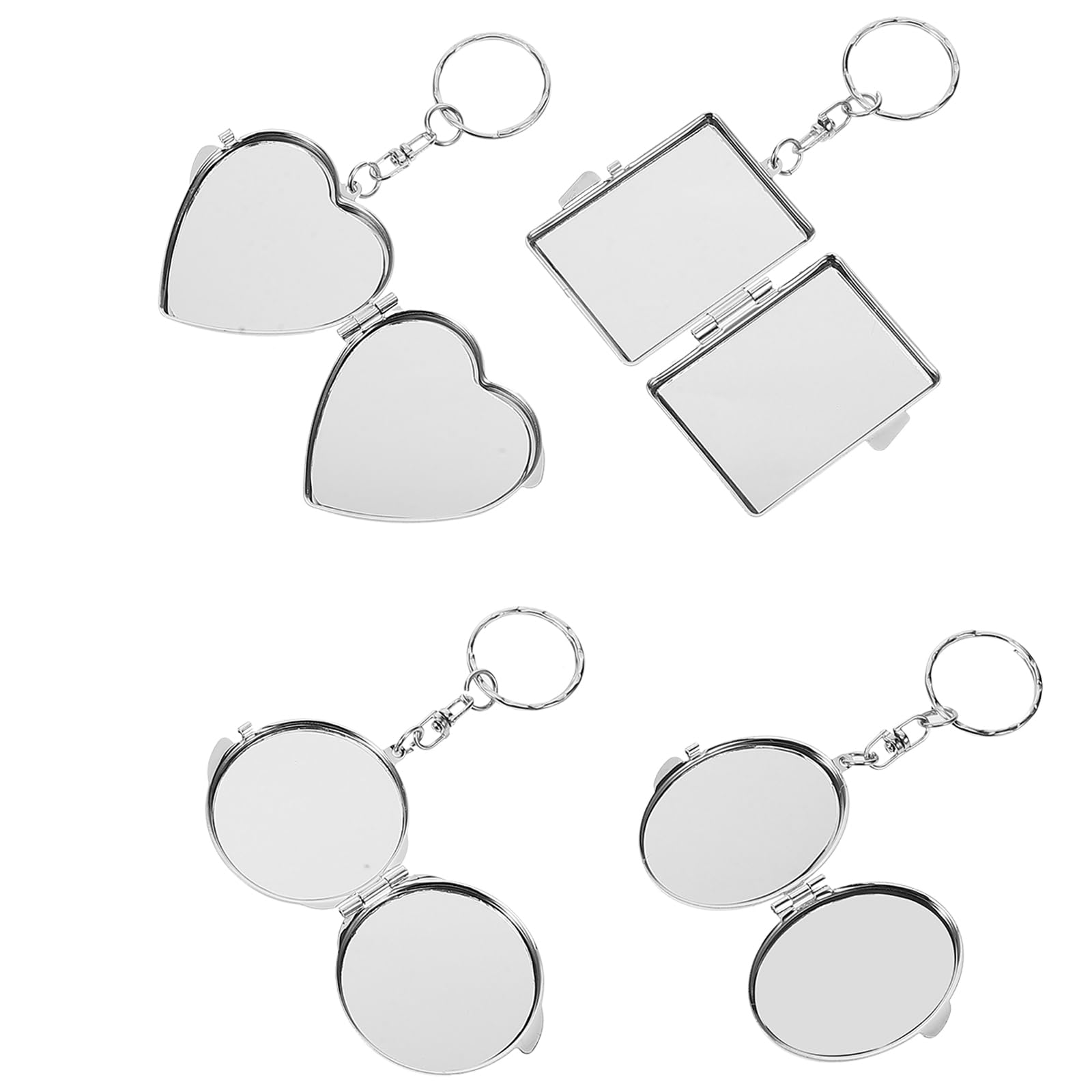 Beaupretty 4Pcs Mini Metal Folding Mirror Keychain Double Sided Pocket Makeup Mirror Keyring Pendant Compact for and Everyday Use