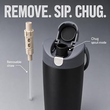 Mayim Snap-Sip Insulated Water Bottle 30 oz with Straw, One-Press Flip Lid, Auto Pop-Up Straw, Slide-Lock Leakproof Cap, Chug Mode, Carry Handle, BPA Free (Black)