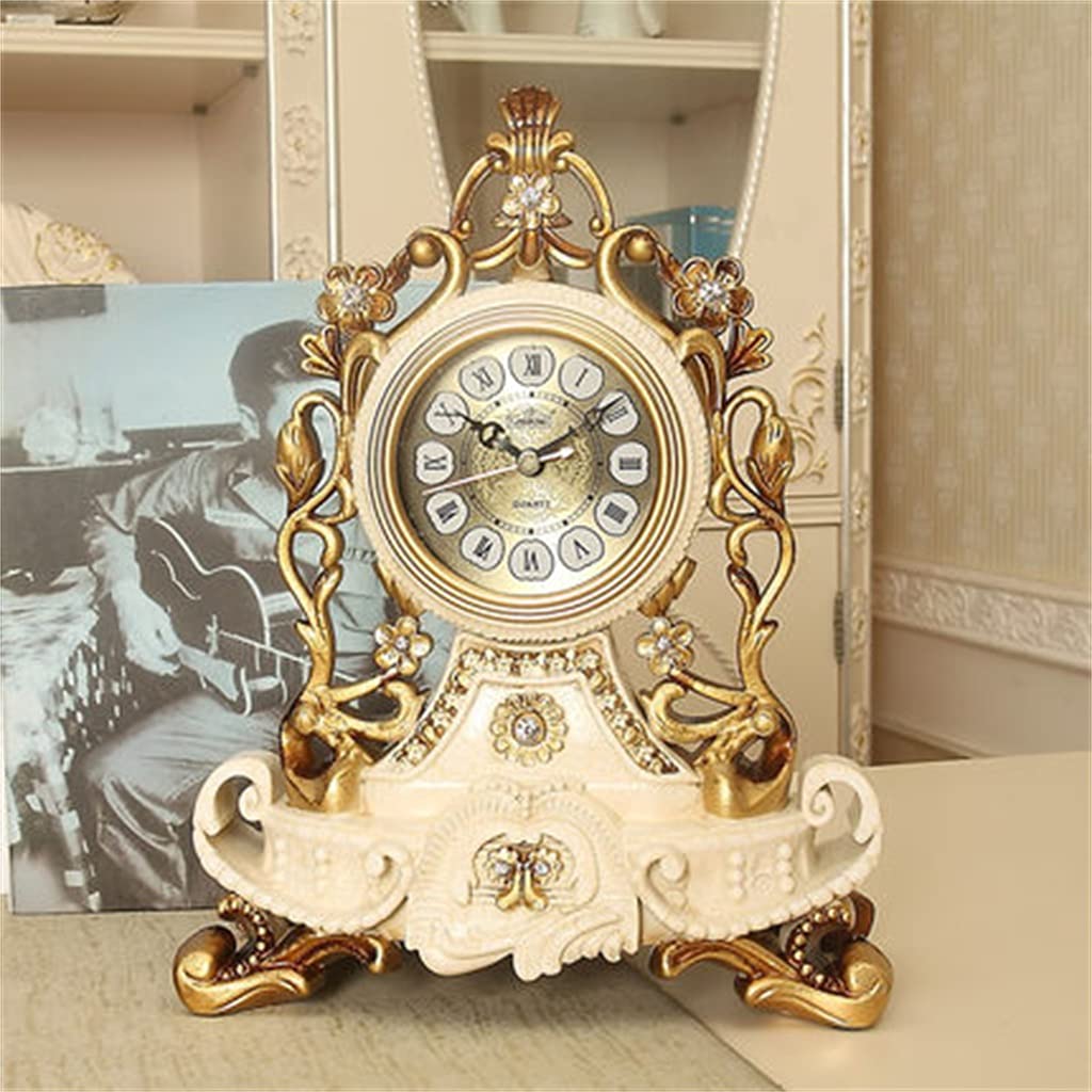 Hrwly Argento Resin Retro Table Clock Living Room Bedroom Desk Clocks Vintage Home Decor Watch Mute Quartz Gift(Argento)