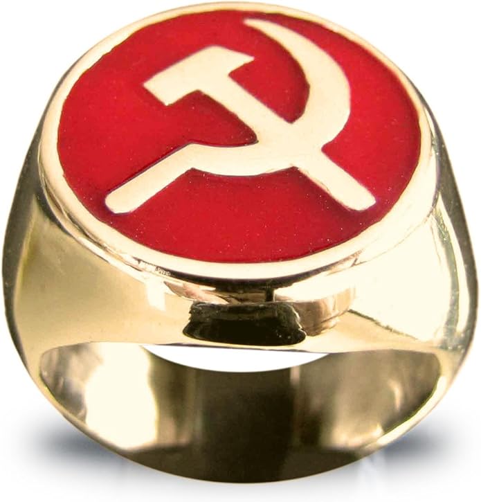 Bronze Hammer and Sickle CCCP Communist USSR Ring in Red Size 5.5