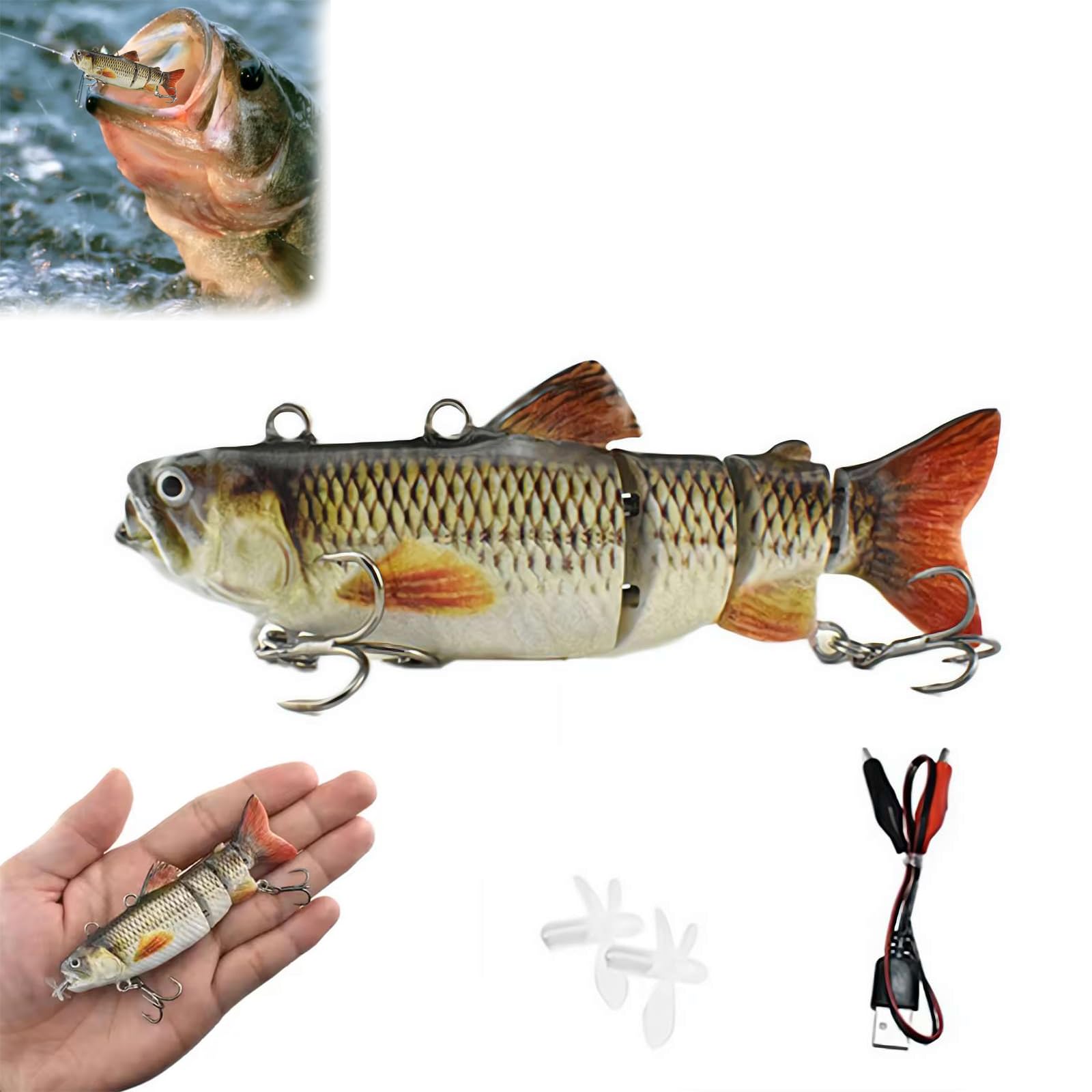 Robotic Swimming Lure,3D Fishing Lures 4-Segement Multi Jointed Swimbait,2025 Upgraded Electric Swimming Lure,LED Light USB Rechargeable Robotic Lure Lifelike for Bass Trout Fishing Tackle (S1)