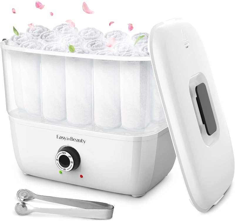 EASYINBEAUTY Calentadores de toallas calientes para spa, vaporizador de toallas portátil de 5 l para facial | Capacidad para 16 toallas pequeñas, calentamiento rápido en 1-5 minutos, calentadores de toallas portátiles con temporizador de apagado automático para spa, barbería, manicura, masaje